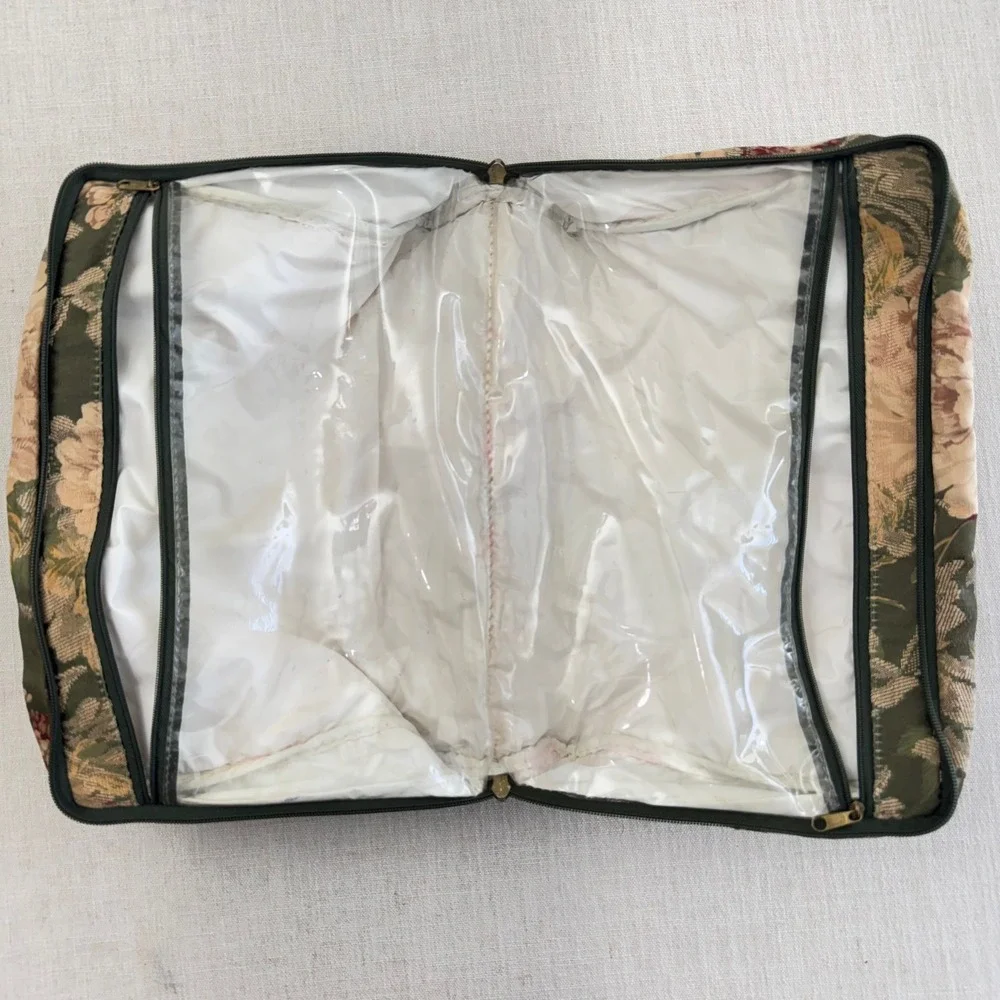 Vintage Floral Tapestry Toiletry Bag Travel Cosmetic Case Organizer Green Pink